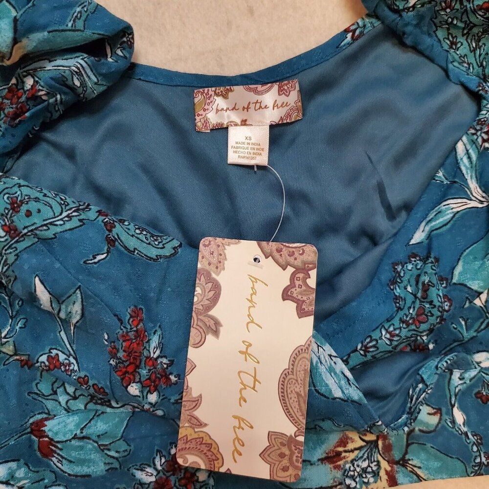 Band of the Free Boho Sybille Teal Floral Wrap Crossover Crop Top Women XS NWT - Picture 5 of 6